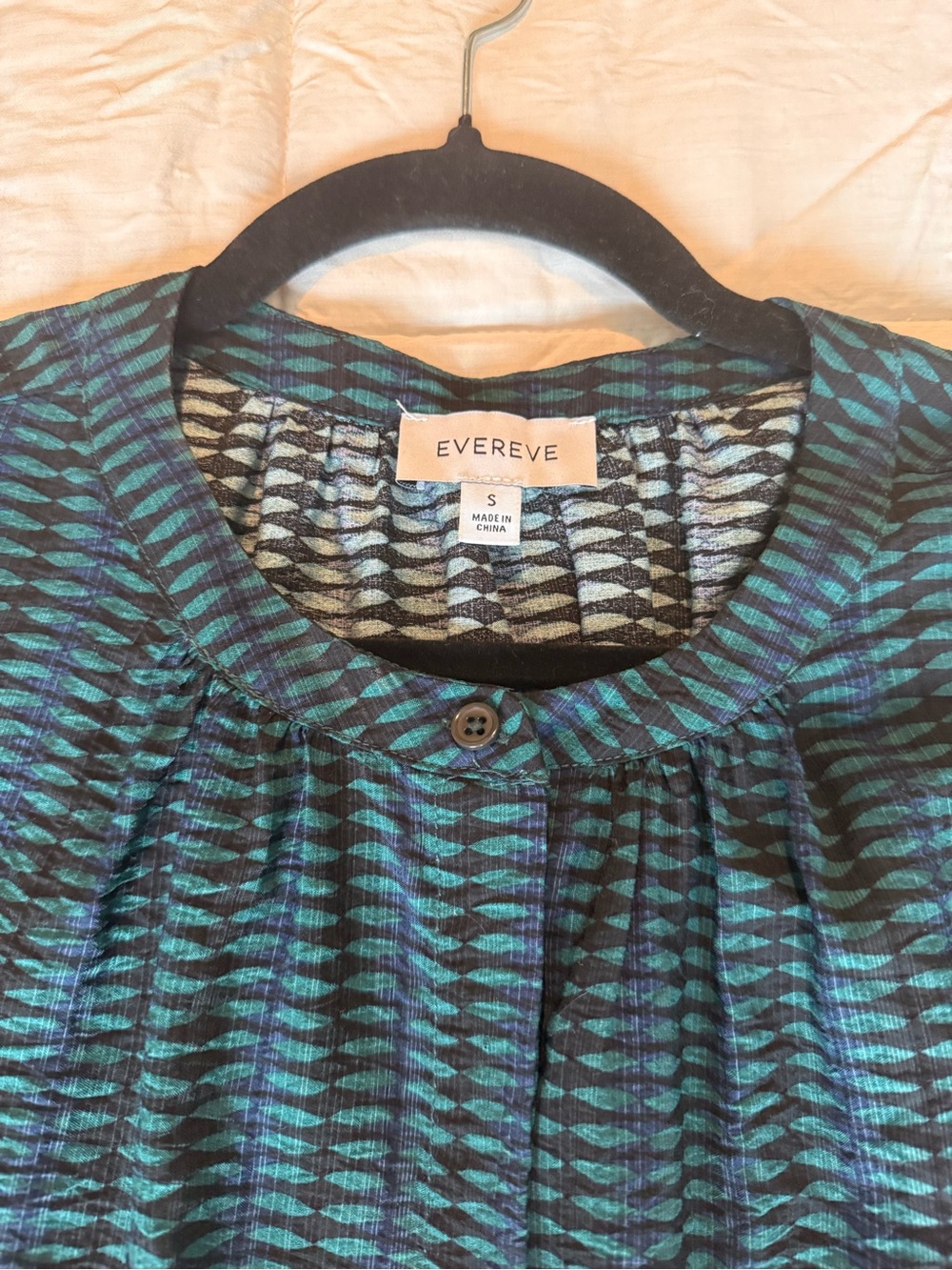 Evereve Teal and Black Geometric Button-Front Tunic